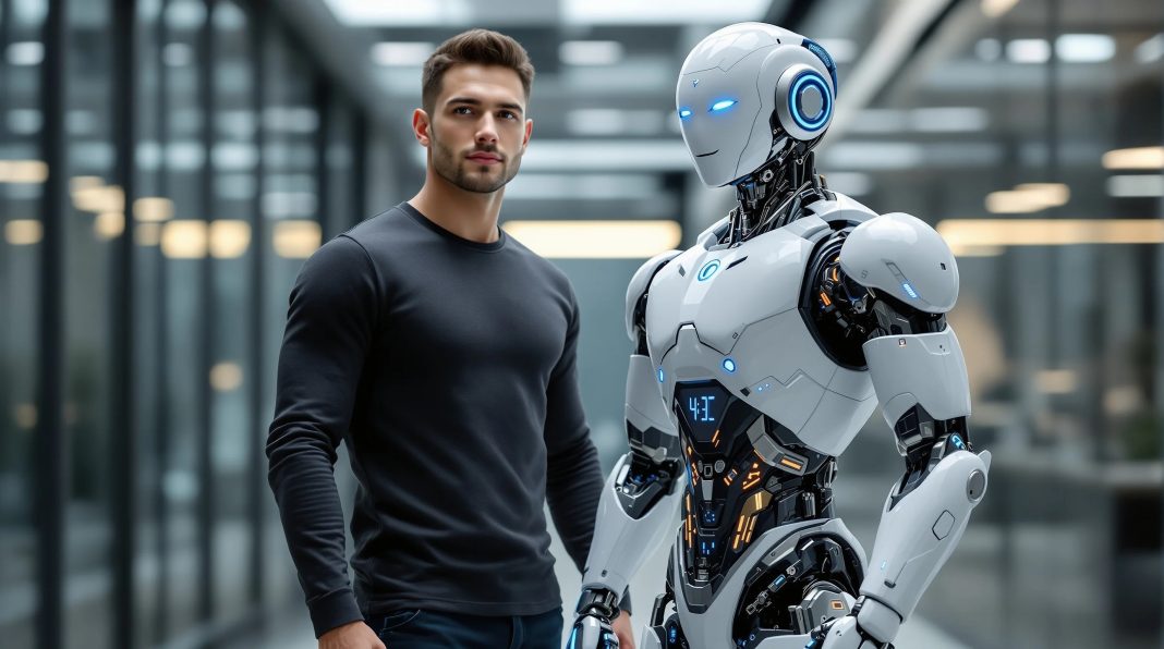 Budućnost veštačke inteligencije. Čovek i humanoidni robot veštačka inteligencija saradnja tehnologija budućnosti